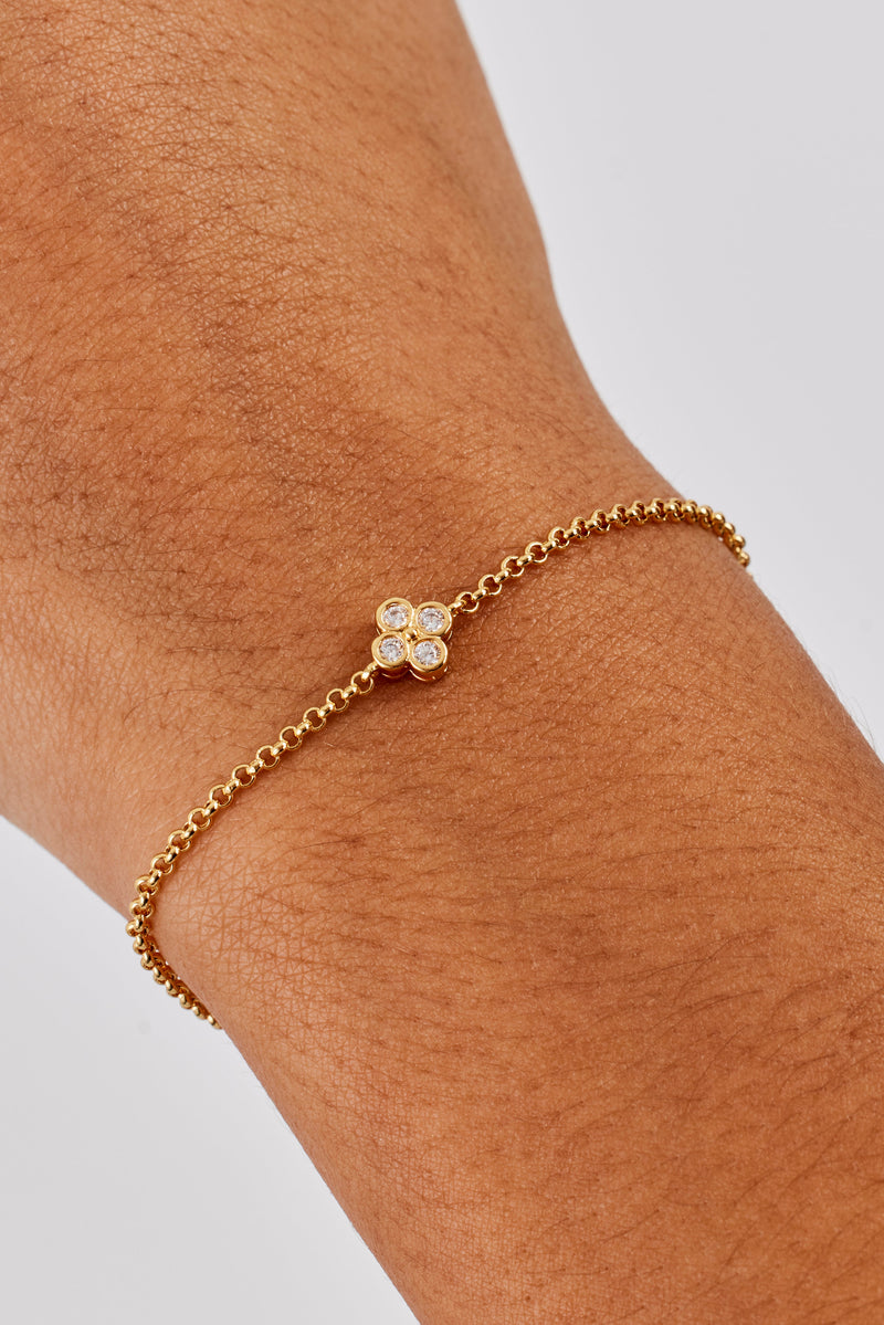 Iced Motif Rolo Bracelet - 6mm - Gold