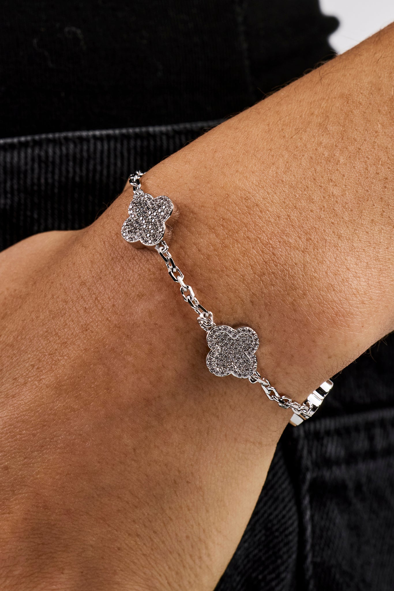 Iced Motif Rolo Link Bracelet - 12mm - White