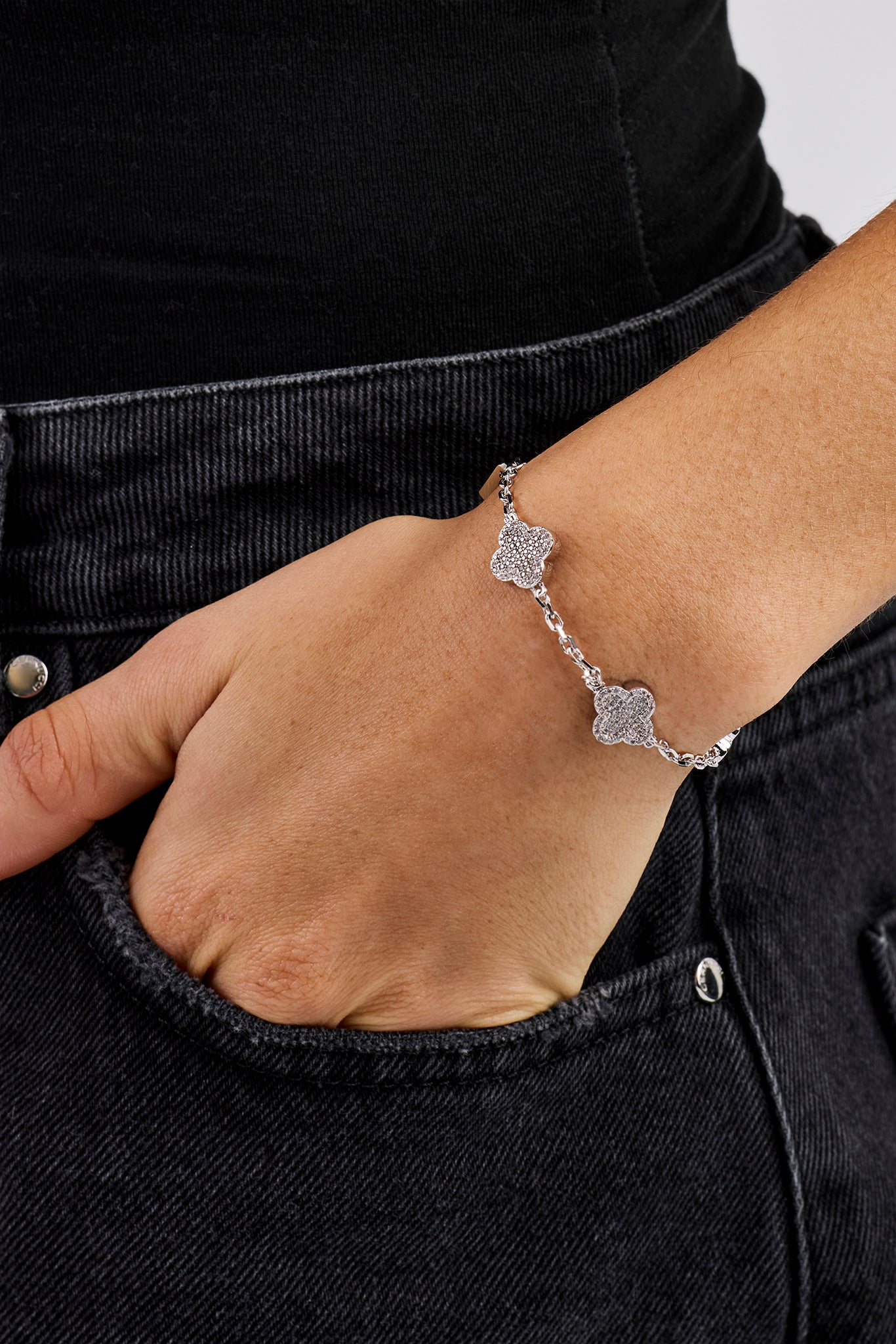 Iced Motif Rolo Link Bracelet - 12mm - White