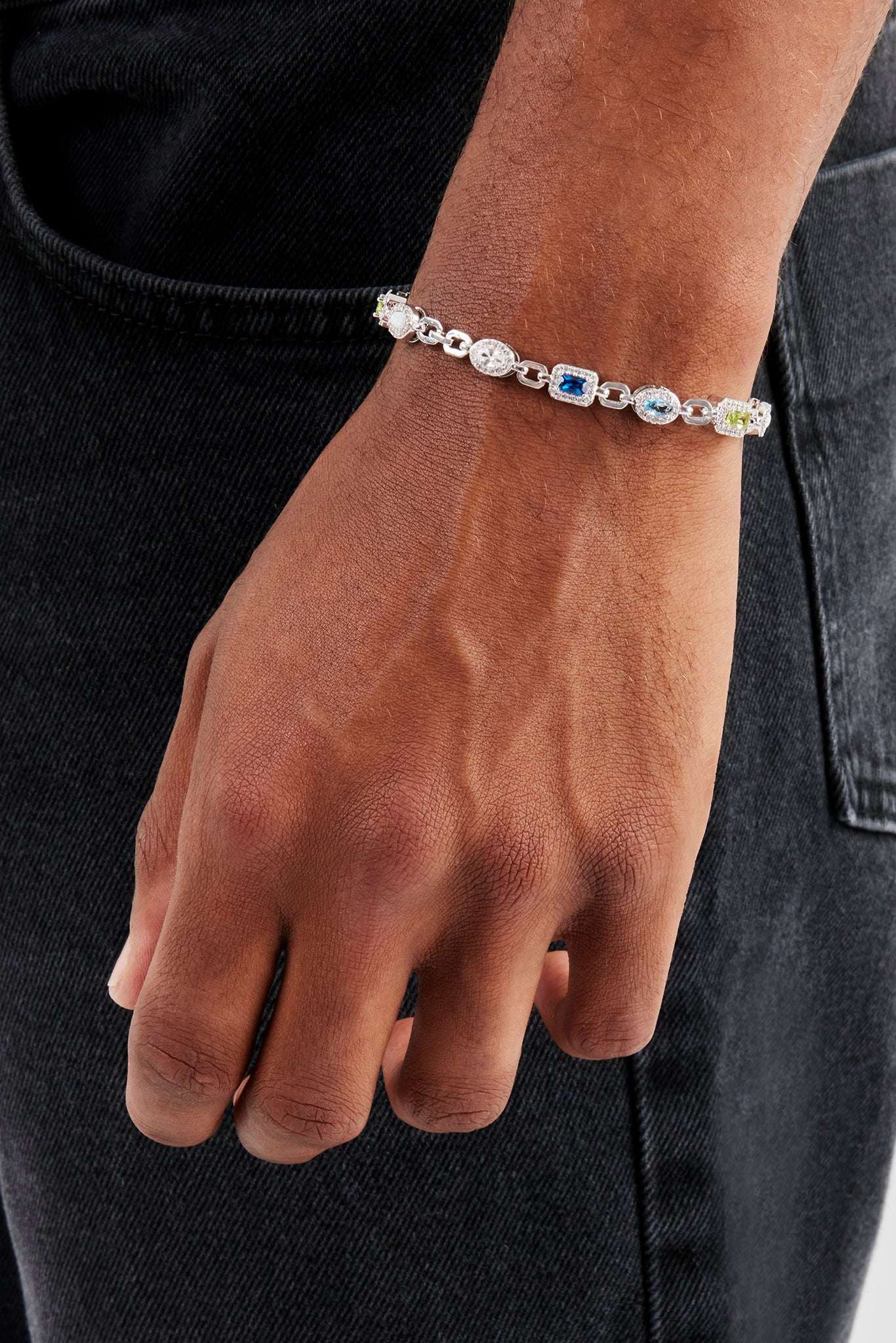 Iced Mixed Gemstone & Opal Link Bracelet - 6mm | Mens Bracelets