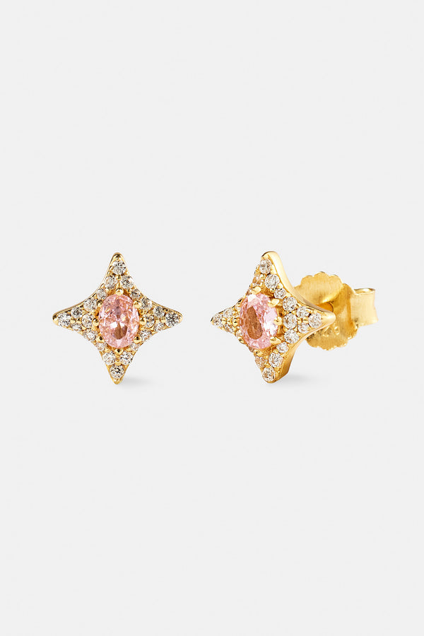 Iced Oval Pink Cz Star Earrings - 10mm