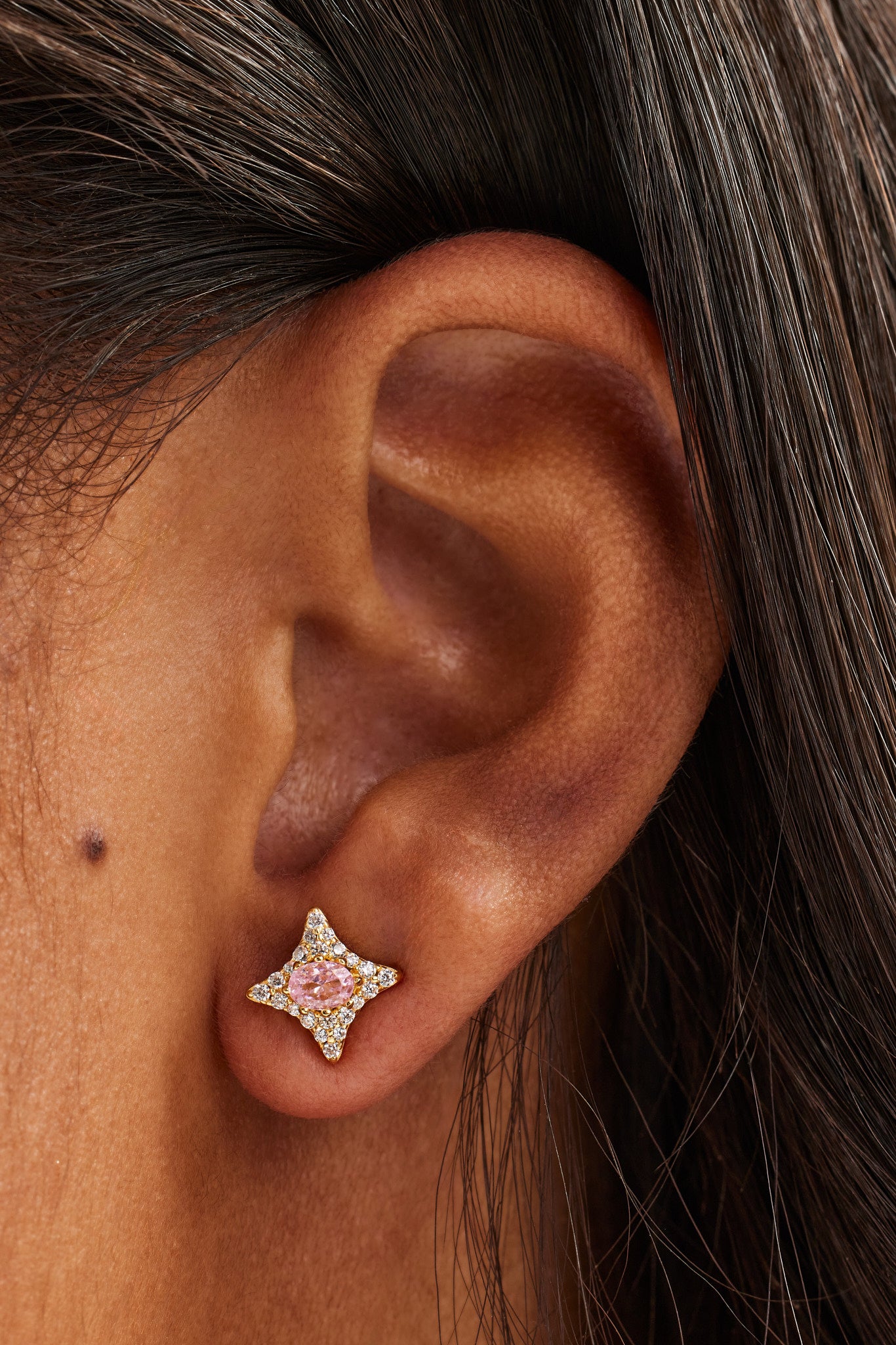 Iced Oval Pink Cz Star Earrings - 10mm