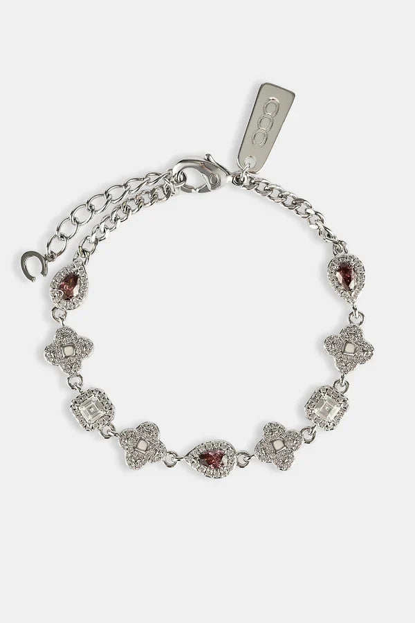Iced Pink Multi Gemstone Cuban Bracelet & Chain - 3mm - White