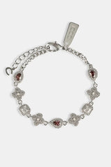 Iced Pink Multi Gemstone Cuban Bracelet & Chain - 3mm - White