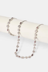 Iced Pink Multi Gemstone Cuban Bracelet & Chain - 3mm - White