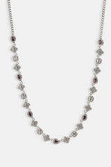 Iced Pink Multi Gemstone Cuban Bracelet & Chain - 3mm - White