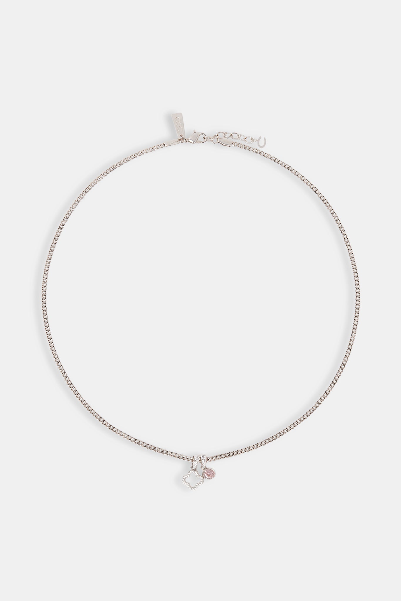 Iced Motif Outline & Pink Gemstone Necklace - 10mm - White