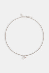 Iced Motif Outline & Pink Gemstone Necklace - 10mm - White