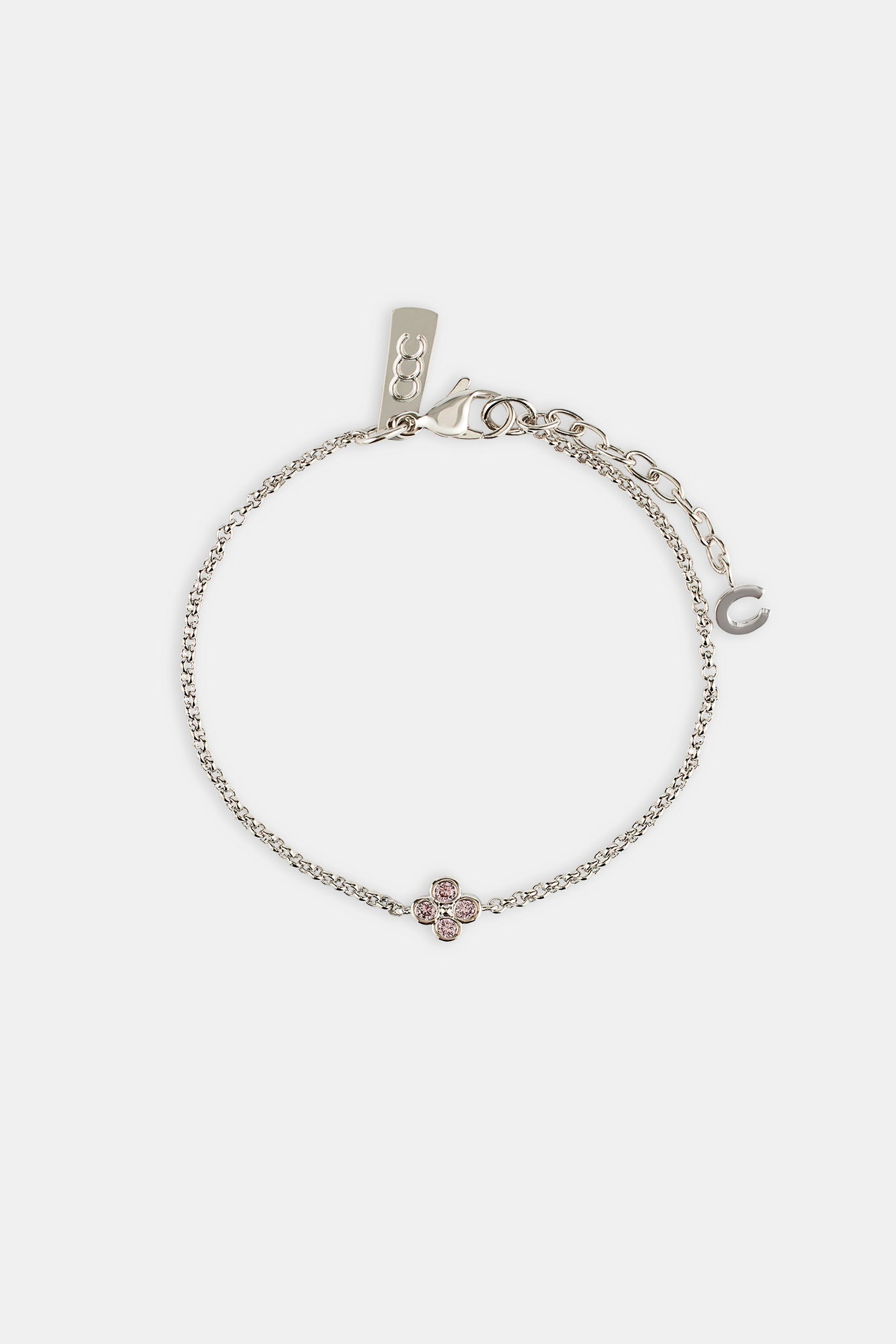 Iced Pink Motif Rolo Bracelet - 6mm - Gold