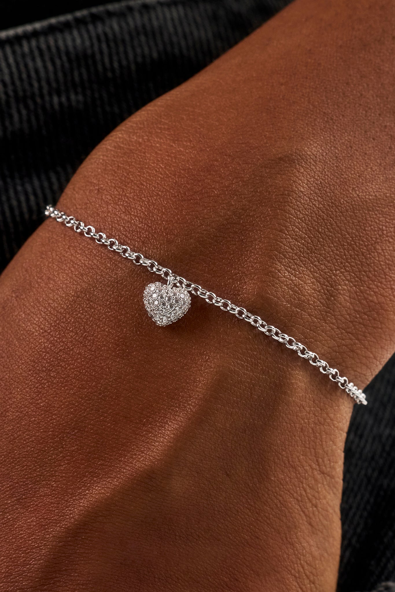 Iced Pave Heart Micro Bracelet - 6mm - White
