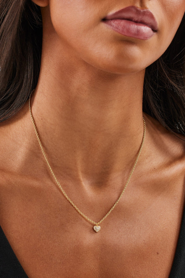 Iced Pave Heart Micro Necklace - 6mm - Gold