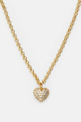 Iced Pave Heart Micro Necklace - 6mm - Gold