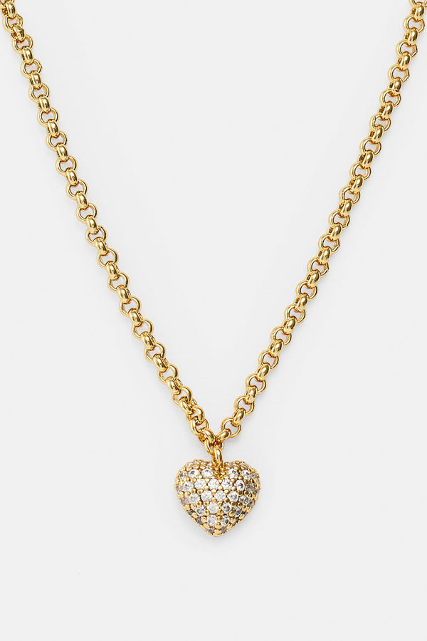 Iced Pave Heart Micro Necklace - 6mm - Gold