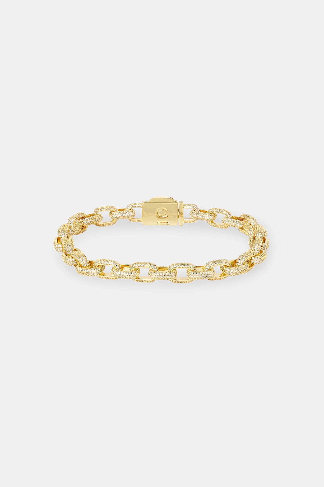 Iced Pave CZ Link Bracelet - 6mm - Gold