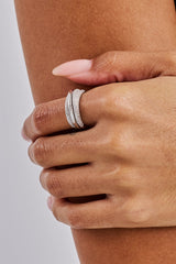 Iced Pave Layered Polished Ring - 8mm - White