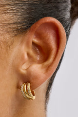 Iced Pave Layered Hoop Earrings - 15mm