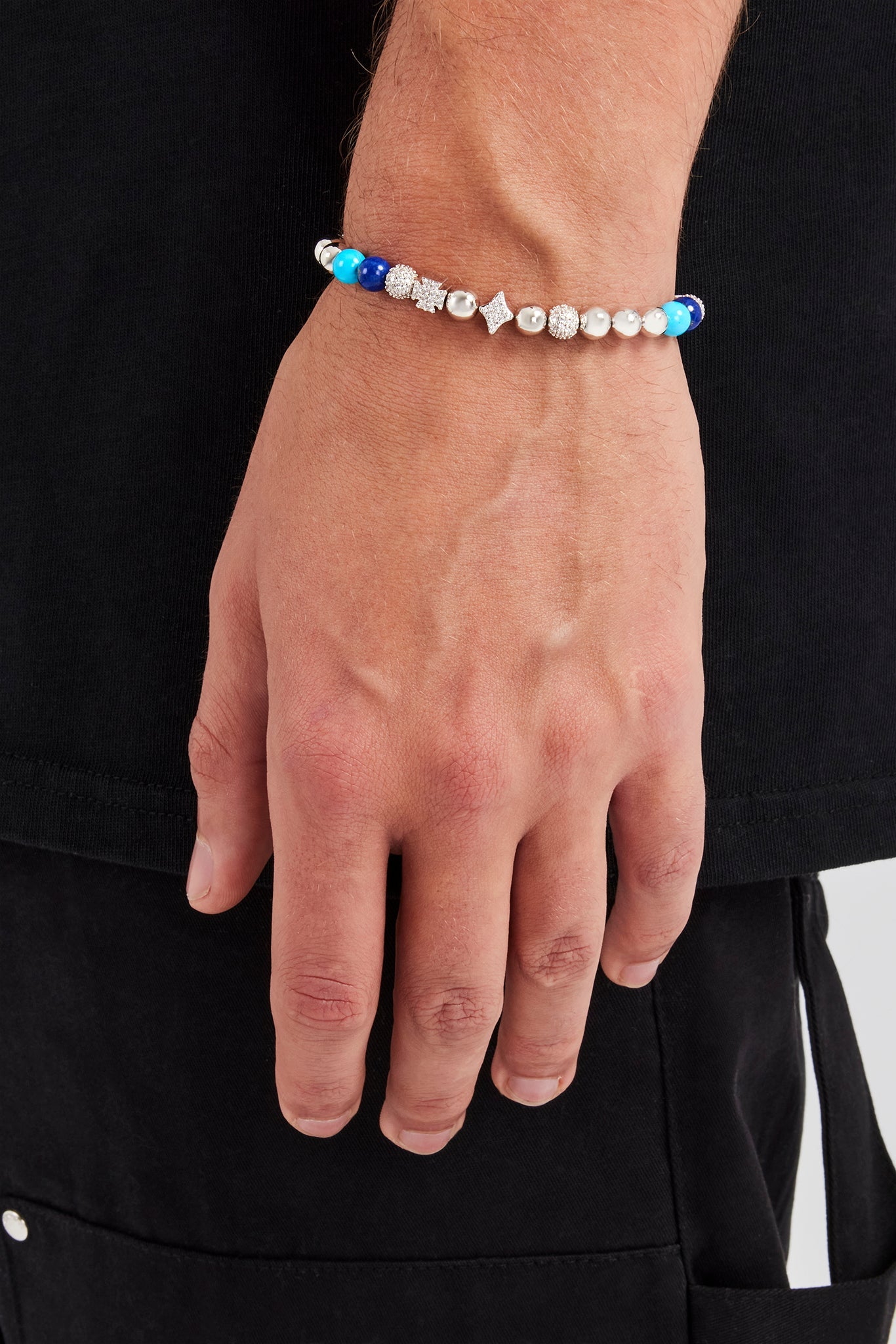 Iced Cross Motif & Mixed Bead Bracelet - 6mm