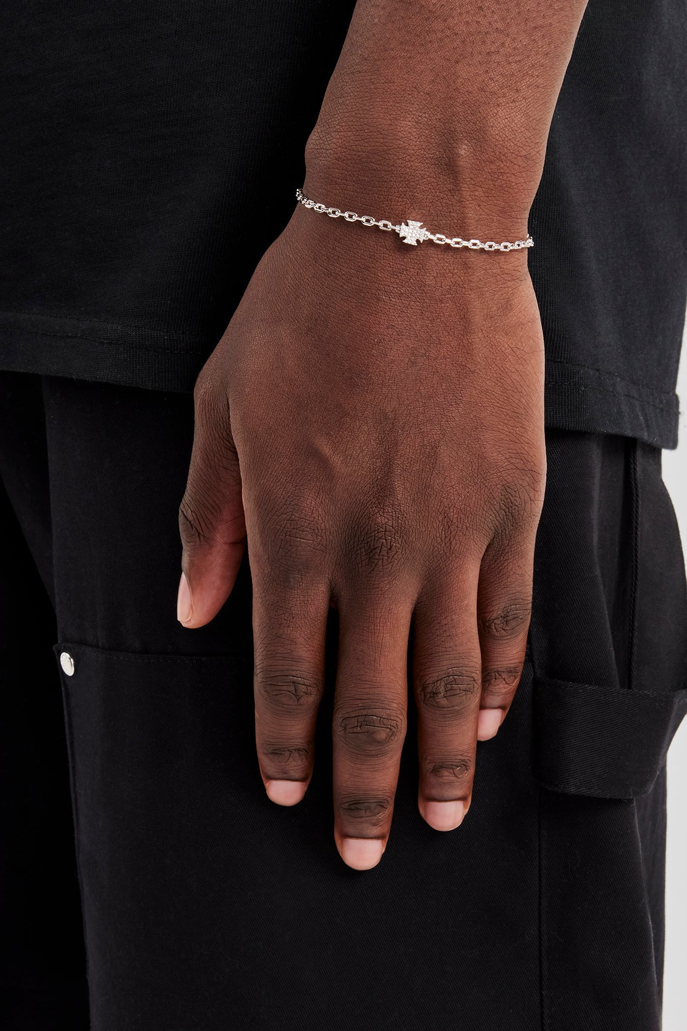 Iced Cross Centre Rolo Bracelet - 6mm