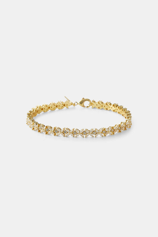 Iced Stone Cross Bracelet - 6mm - Gold
