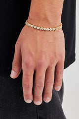Iced Stone Cross Bracelet - 6mm - Gold