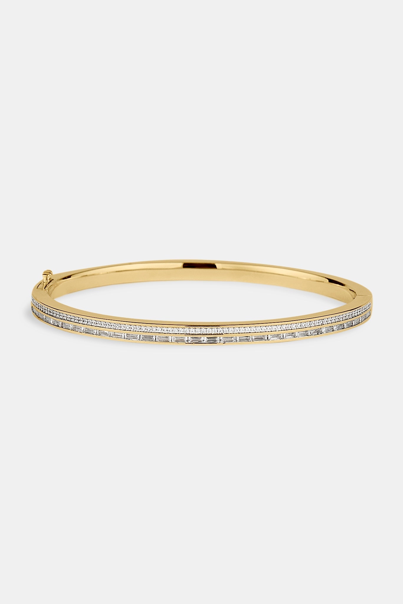 Iced Tennis & Baguette Stone Bangle - 4mm - Gold