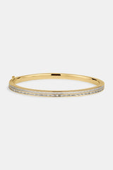 Iced Tennis & Baguette Stone Bangle - 4mm - Gold