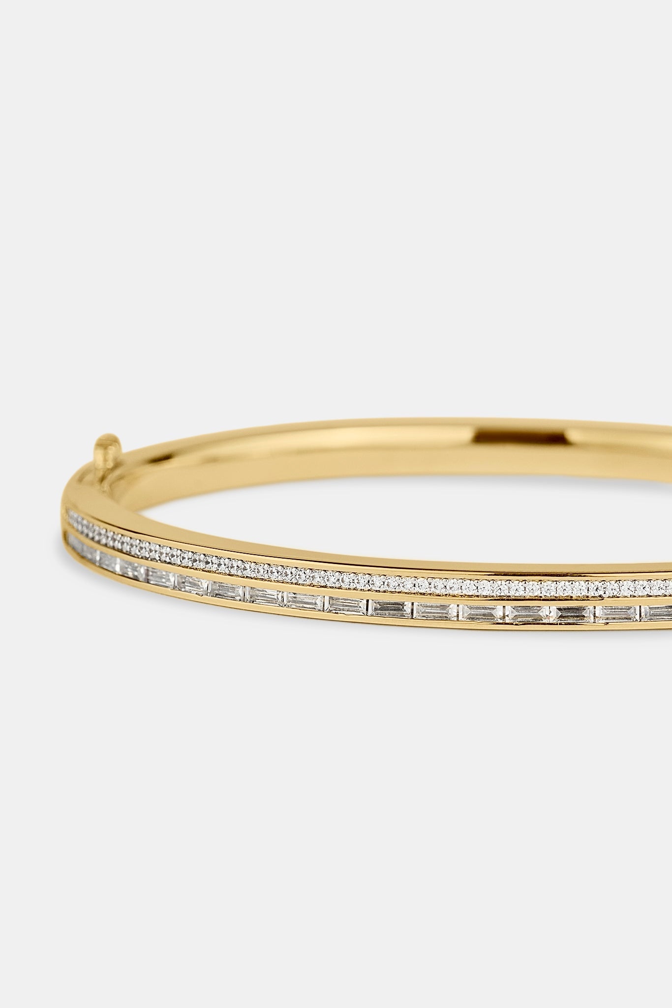 Iced Tennis & Baguette Stone Bangle - 4mm - Gold