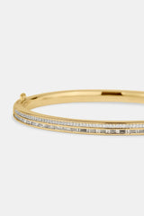 Iced Tennis & Baguette Stone Bangle - 4mm - Gold