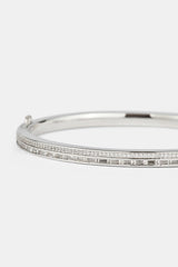Iced Tennis & Baguette Stone Bangle - 4mm - White