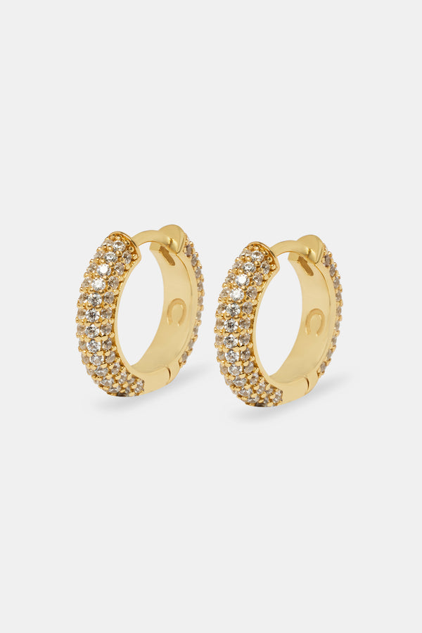 Womens Iced Hoop Earrings - Gold