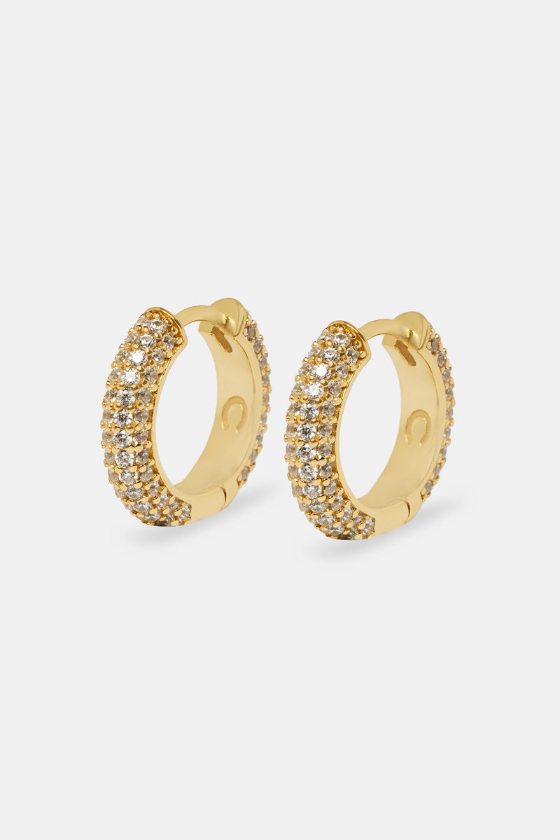 Womens Iced Hoop Earrings - Gold