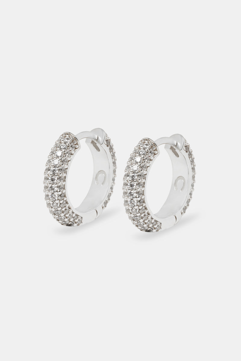 Iced Hoop Earrings - Silver