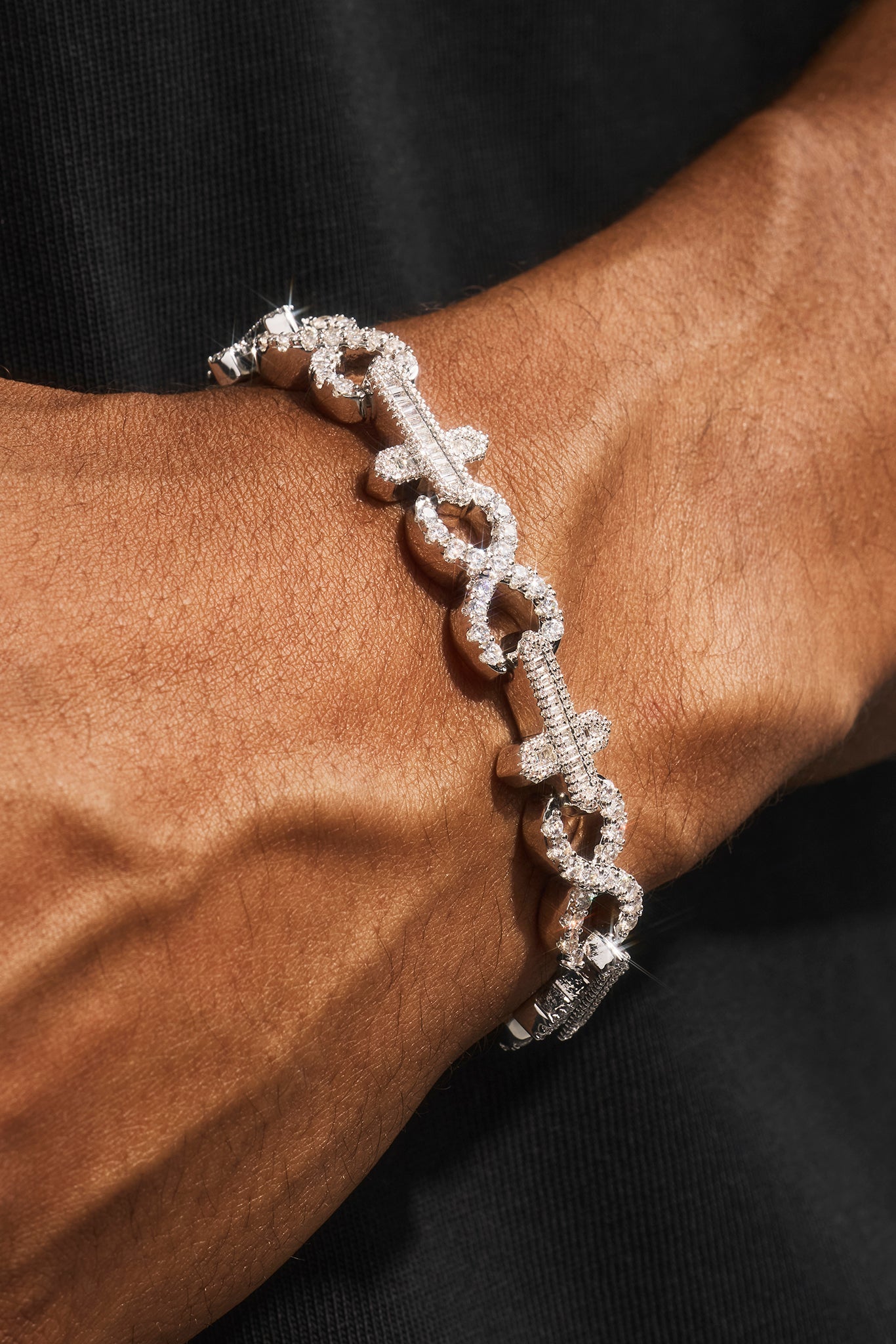 Iced Cross & Infinity Bracelet - 10mm - White