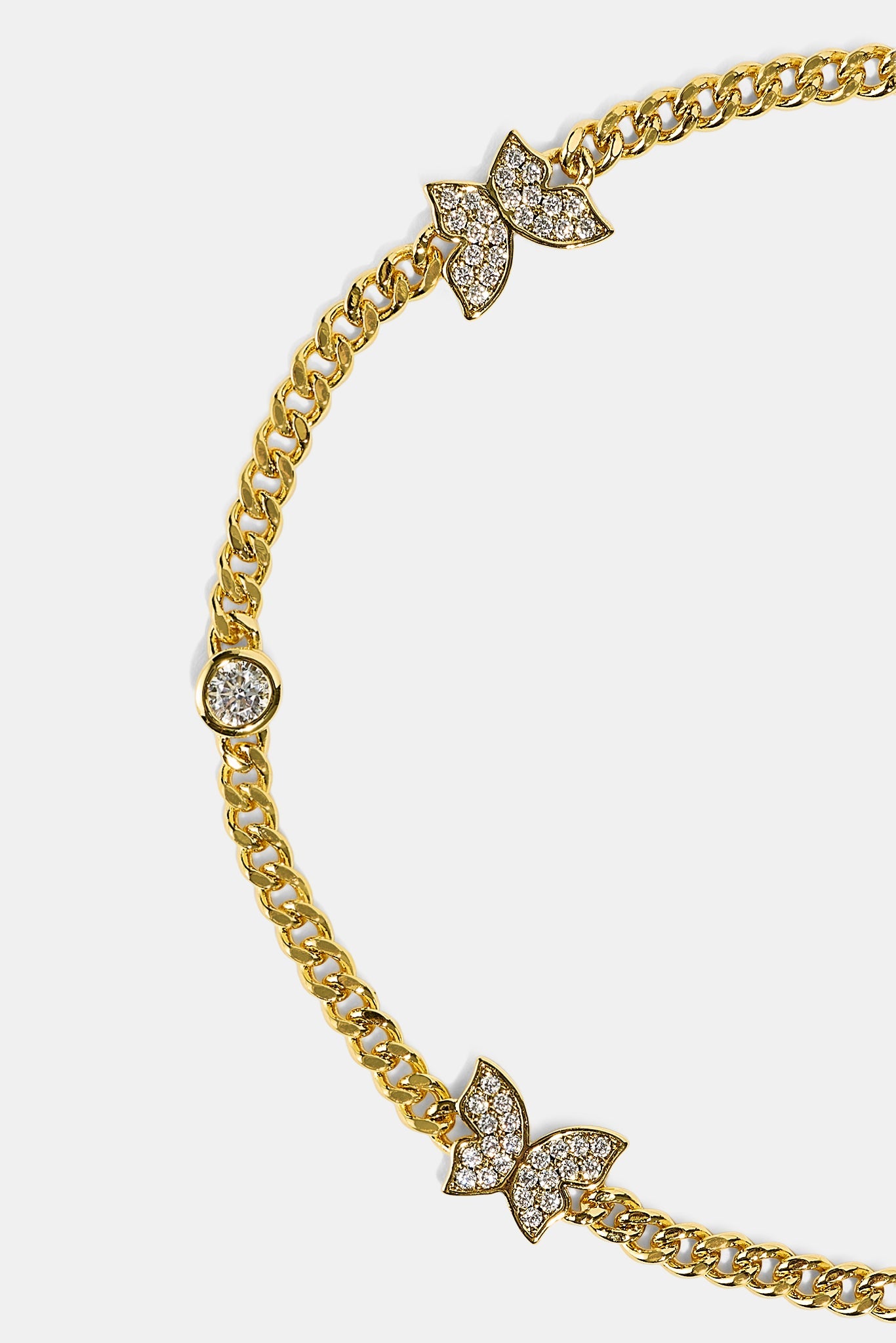Iced Butterfly Pendant Bracelet - 8mm - Gold