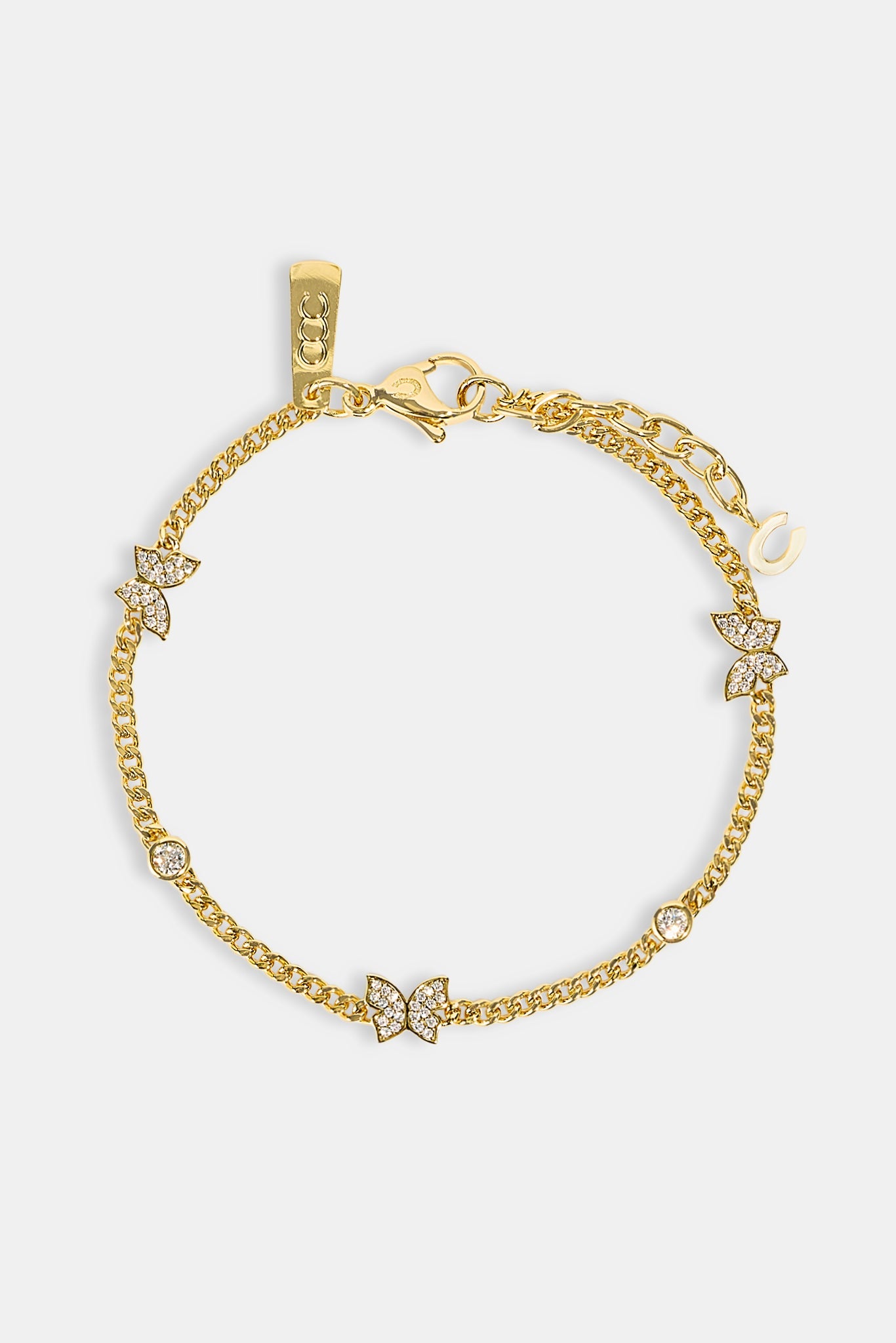 Iced Butterfly Pendant Bracelet - 8mm - Gold