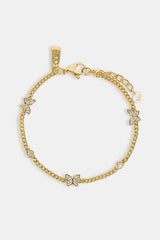Iced Butterfly Pendant Bracelet - 8mm - Gold