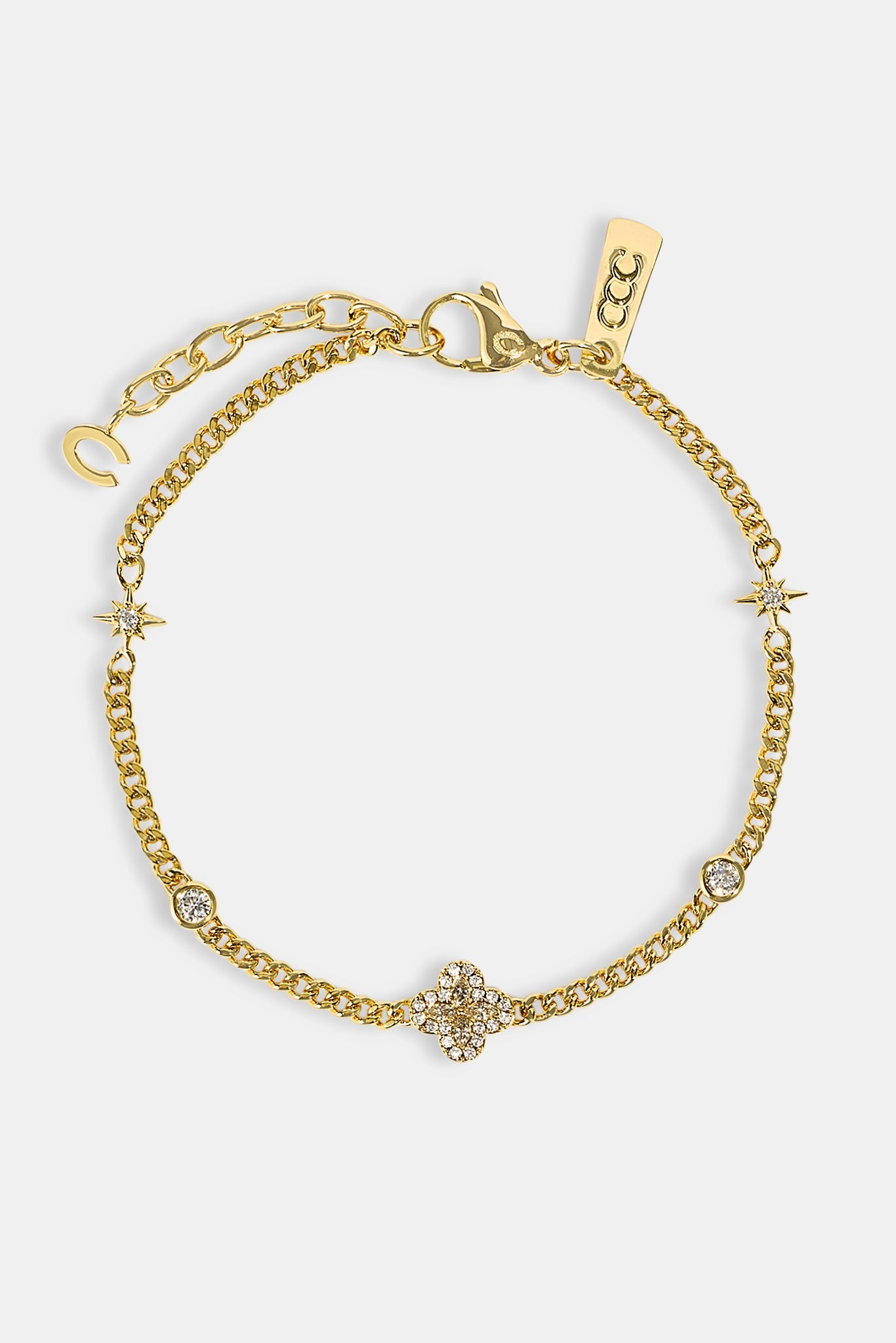 Starburst & Motif Pendant Bracelet - 10mm - Gold