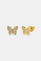 Iced Butterfly Stud Earring - 8mm - Gold