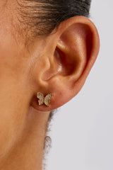 Iced Butterfly Stud Earring - 8mm - Gold