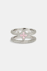 Iced Motif Double Band Row Ring - White