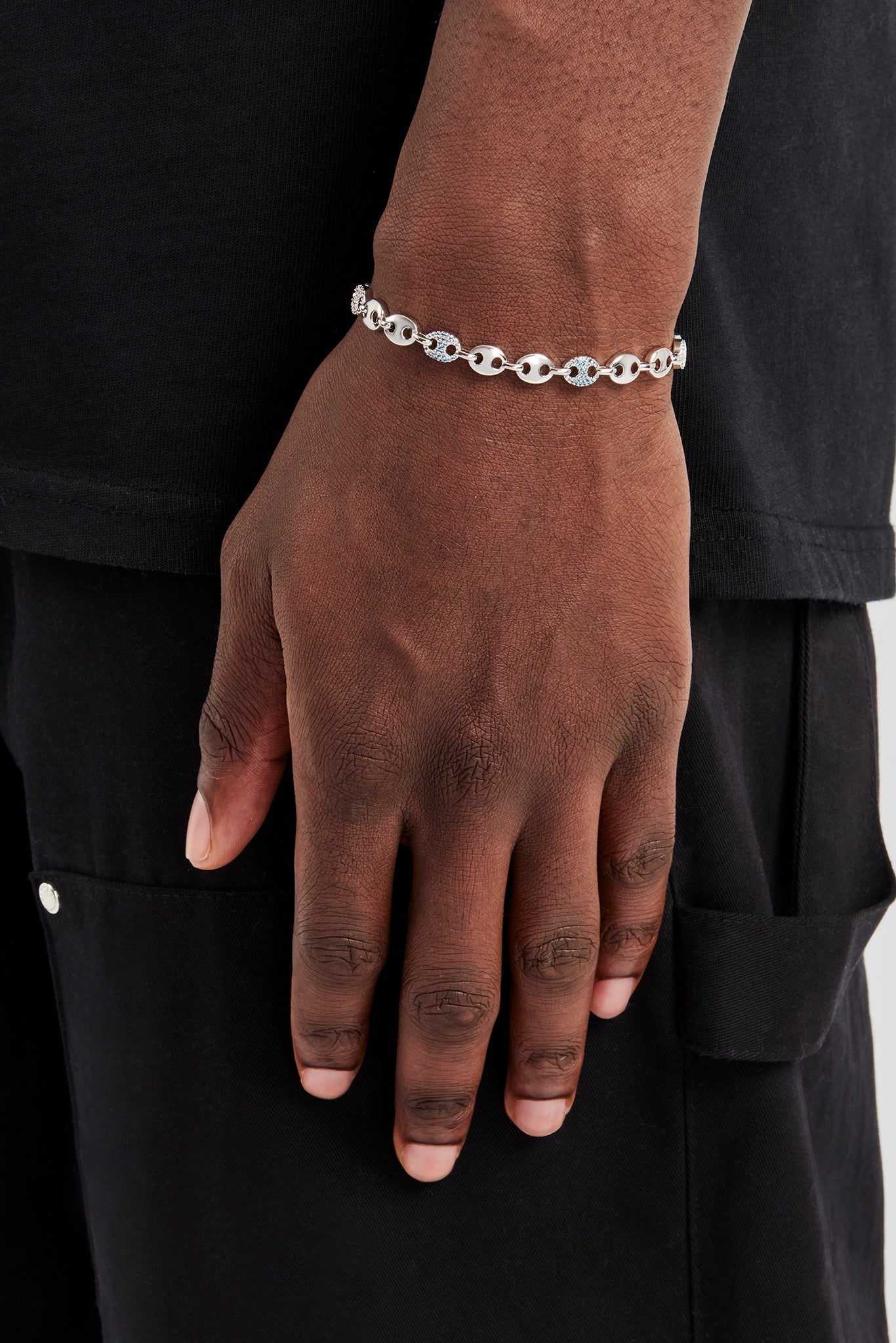 Light Blue Iced & Polished Coffee Bean Bracelet - 6mm