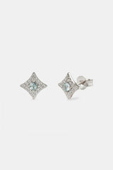 Light Blue Iced Star Motif Stud Earrings - 8mm