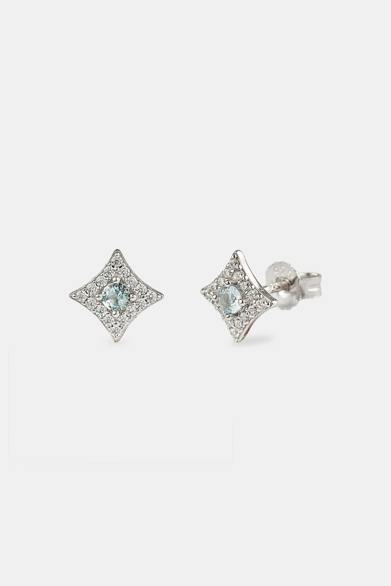 Light Blue Iced Star Motif Stud Earrings - 8mm