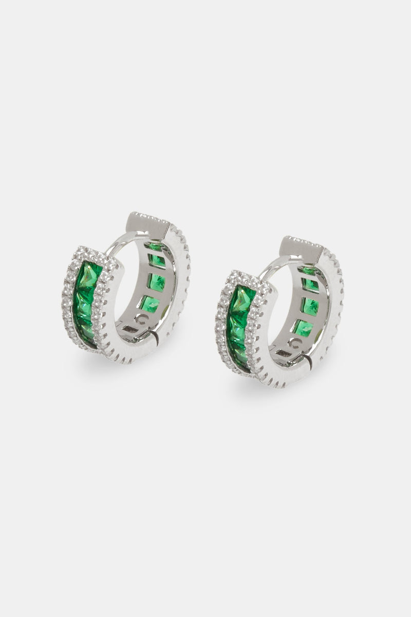 Dark Green Baguette Huggie Earrings