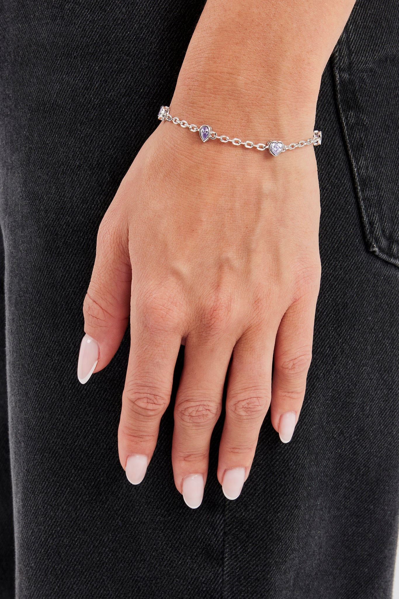 Iced Purple Mix Stone Rolo Bracelet - 6mm