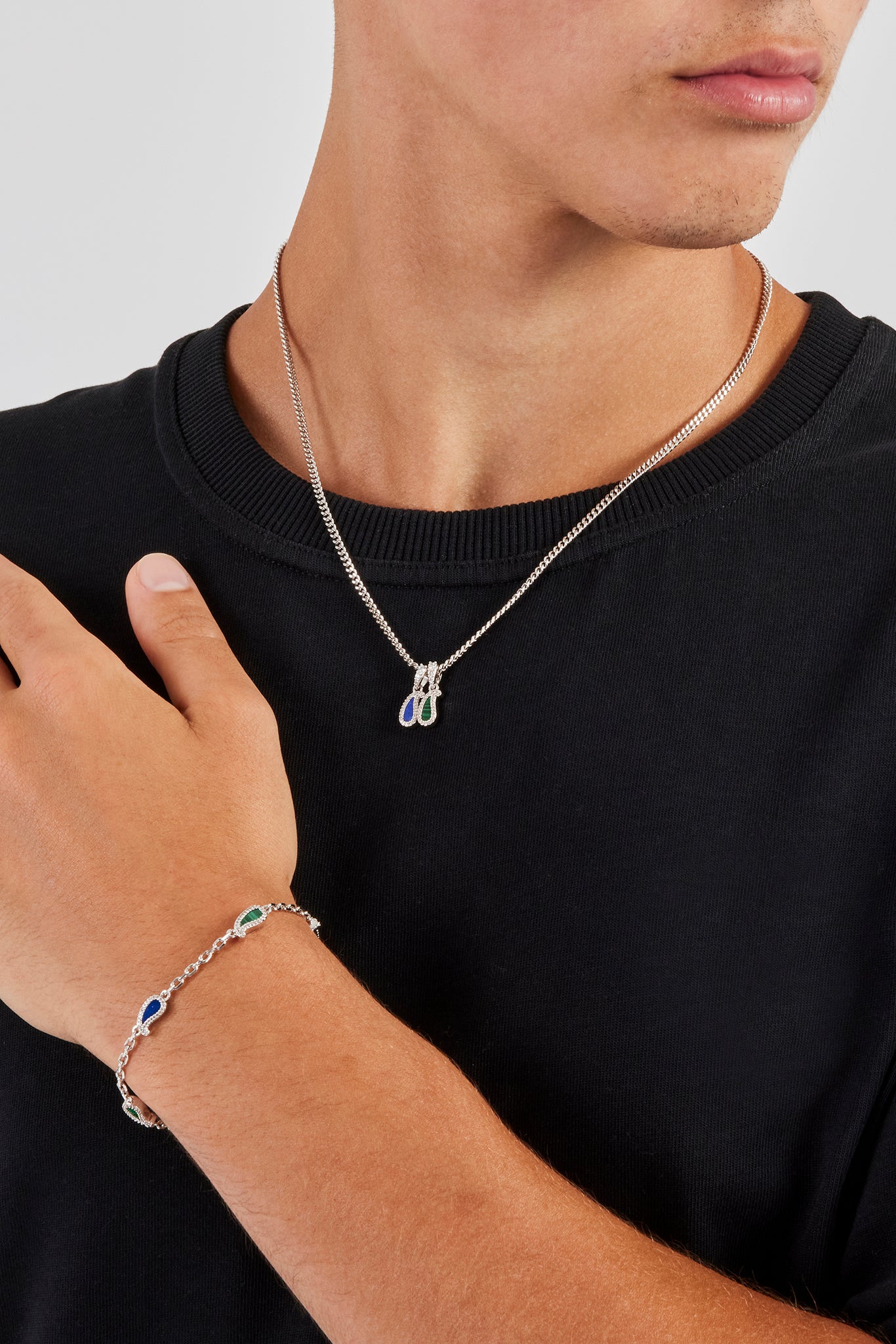 Lapis & Malachite Paisley Rolo Bracelet & Necklace