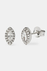 Iced Marquise Stud Earrings - 8mm - White