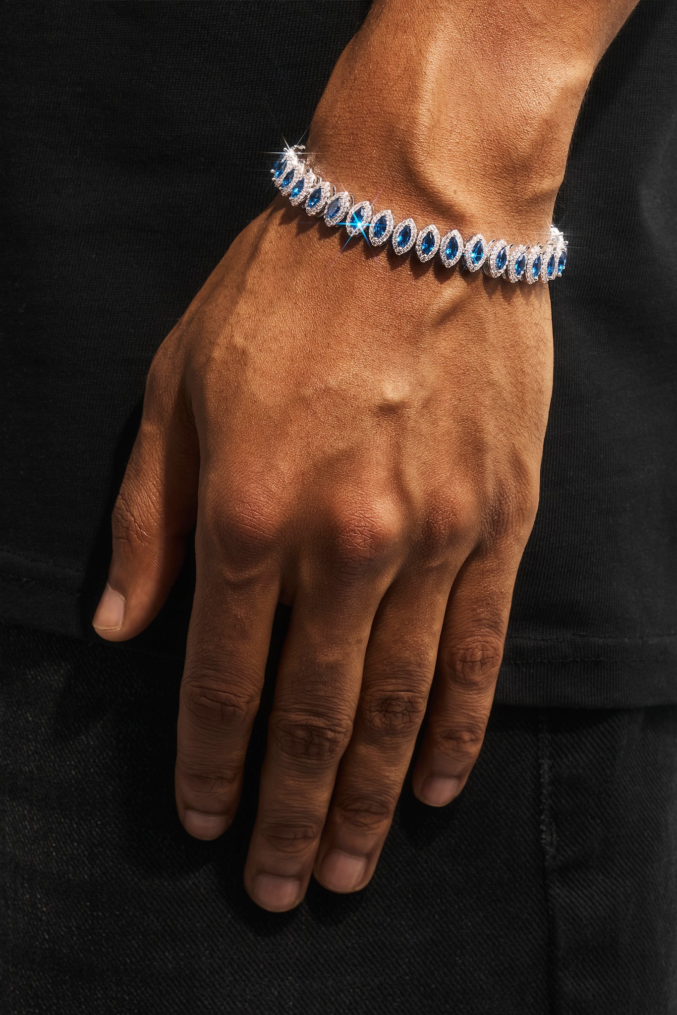 Blue Marquise Tennis Bracelet - 10mm - White