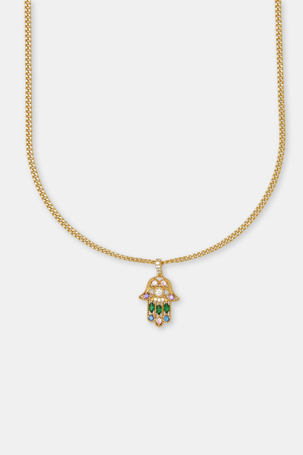 Multi Colour Hamsa Hand Cuban Necklace - 20mm