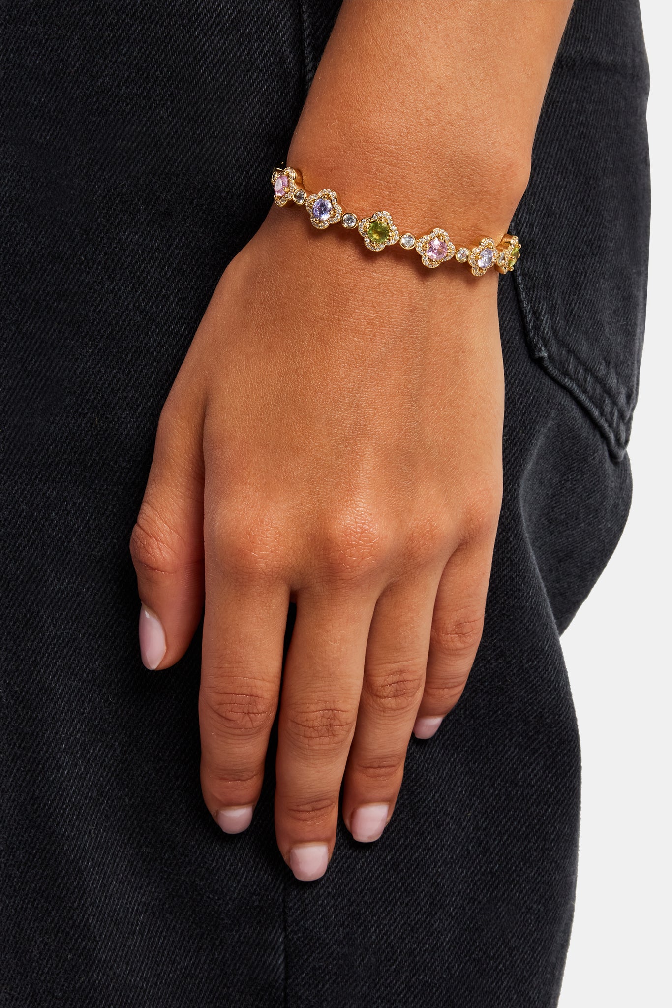 Multi Colour CZ Motif Bangle - 8mm